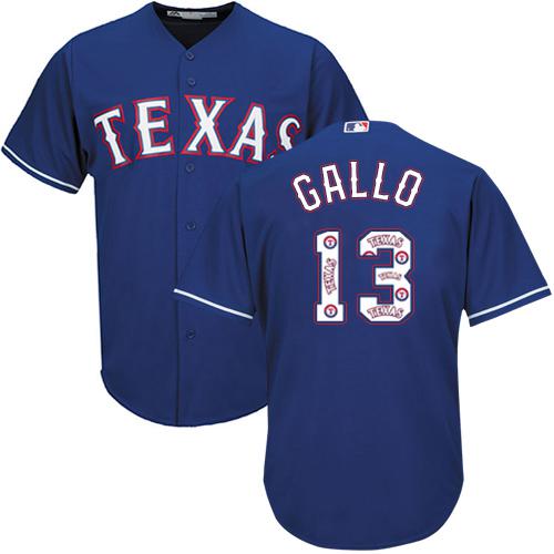 Rangers #13 Joey Gallo Blue Team Logo Fashion Stitched MLB Jersey - Click Image to Close